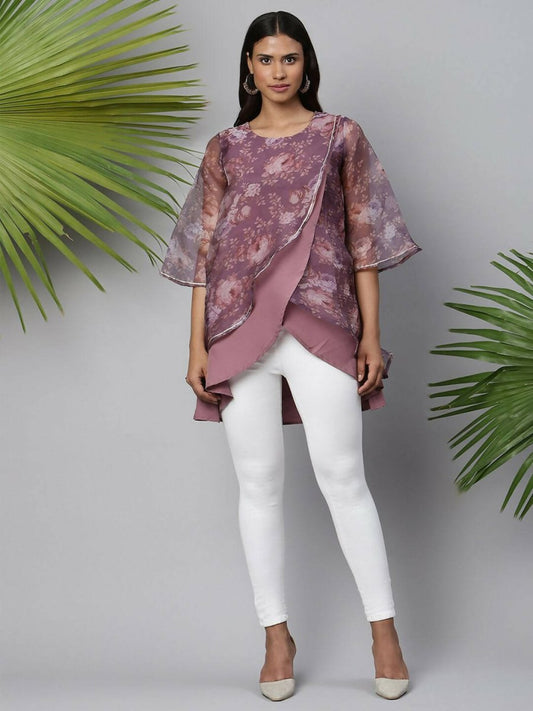 Ahalyaa Women Mauve Organza Digital Printed Tunic | Swadesiicart