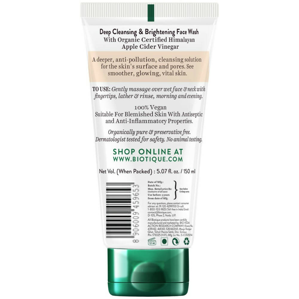 Biotique Apple Cider Vinegar Deep Cleansing & Brightening Face Wash - Swadesiicart