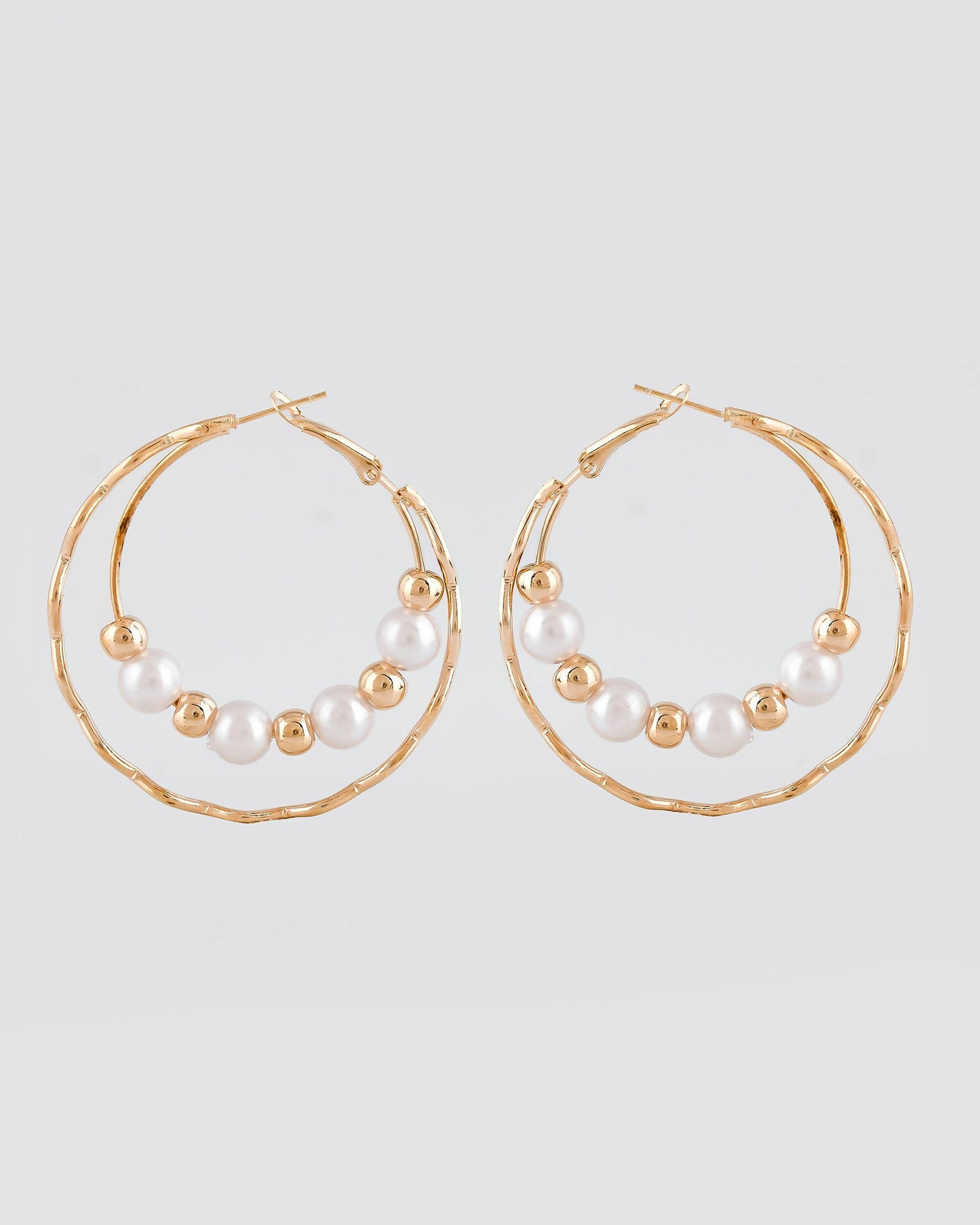 VOJ Women Gold-Polished Pearl Stainless Steel Hoop Earrings - Swadesiicart