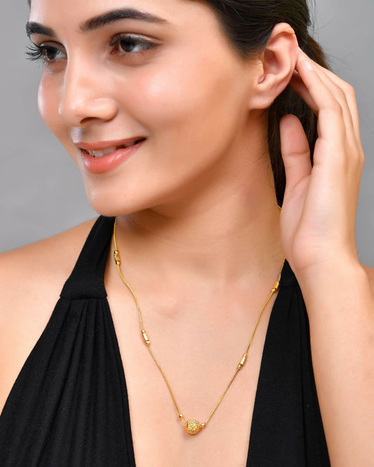VOJ Gold-Polished Designer Piped Chain WithBig Gold Bead. | Swadesiicart