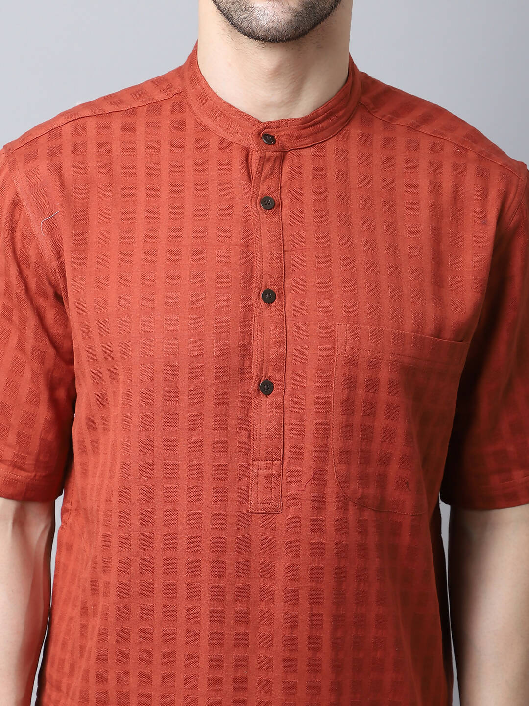 Even Apparels Red Pure Cotton Kurta With Band Collar | Swadesiicart
