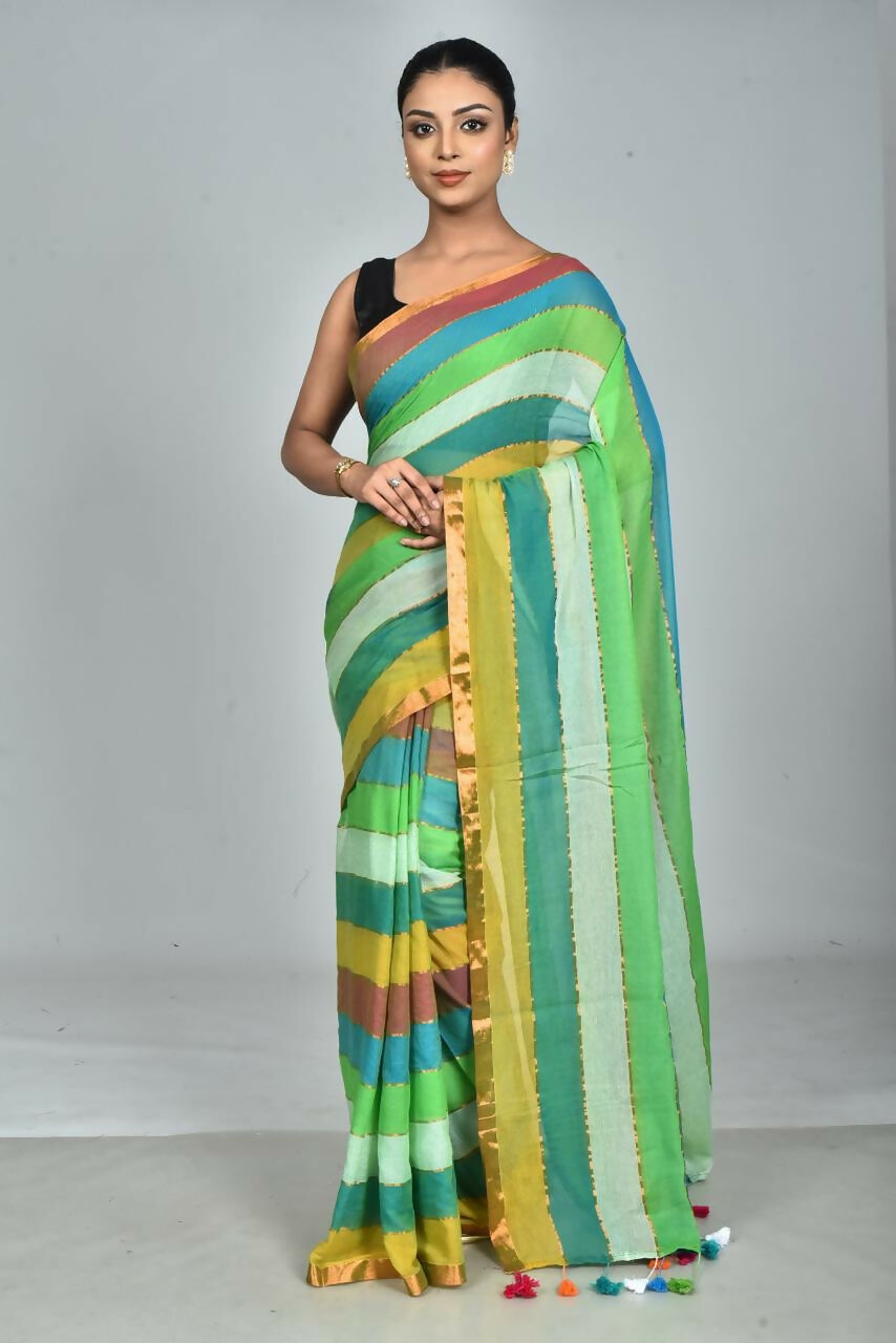 Exclusive Collection Beautiful Multi2 Pure Cotton Woven Handloom Saree With Running Blouse Piece - Swadesiicart