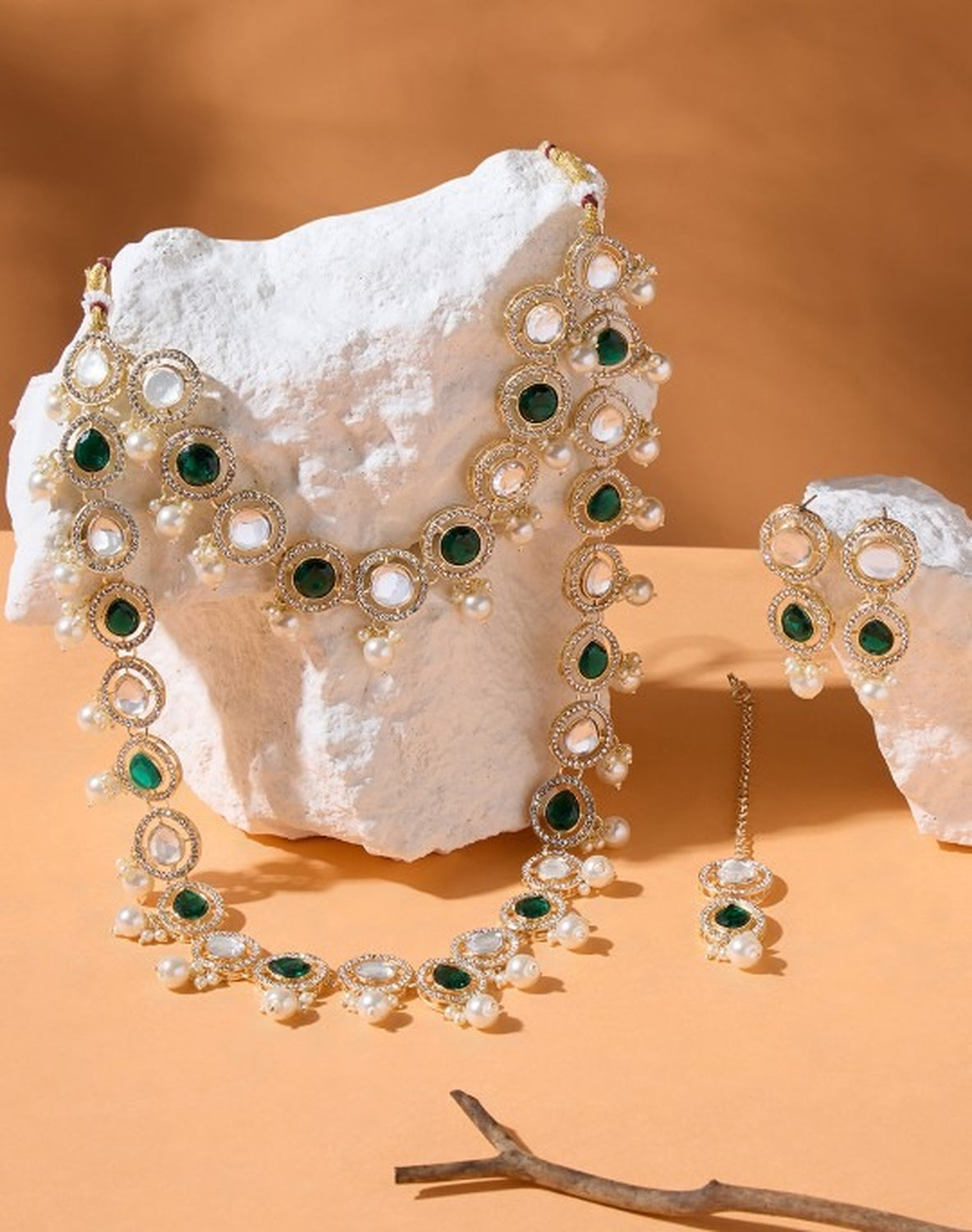 Jewel City Indian Kundan Gold-Plated Austrian Diamonds Studded & Beaded Jewellery Set | Swadesiicart