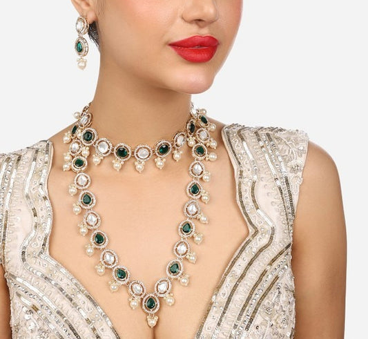 Jewel City Indian Kundan Gold-Plated Austrian Diamonds Studded & Beaded Jewellery Set | Swadesiicart