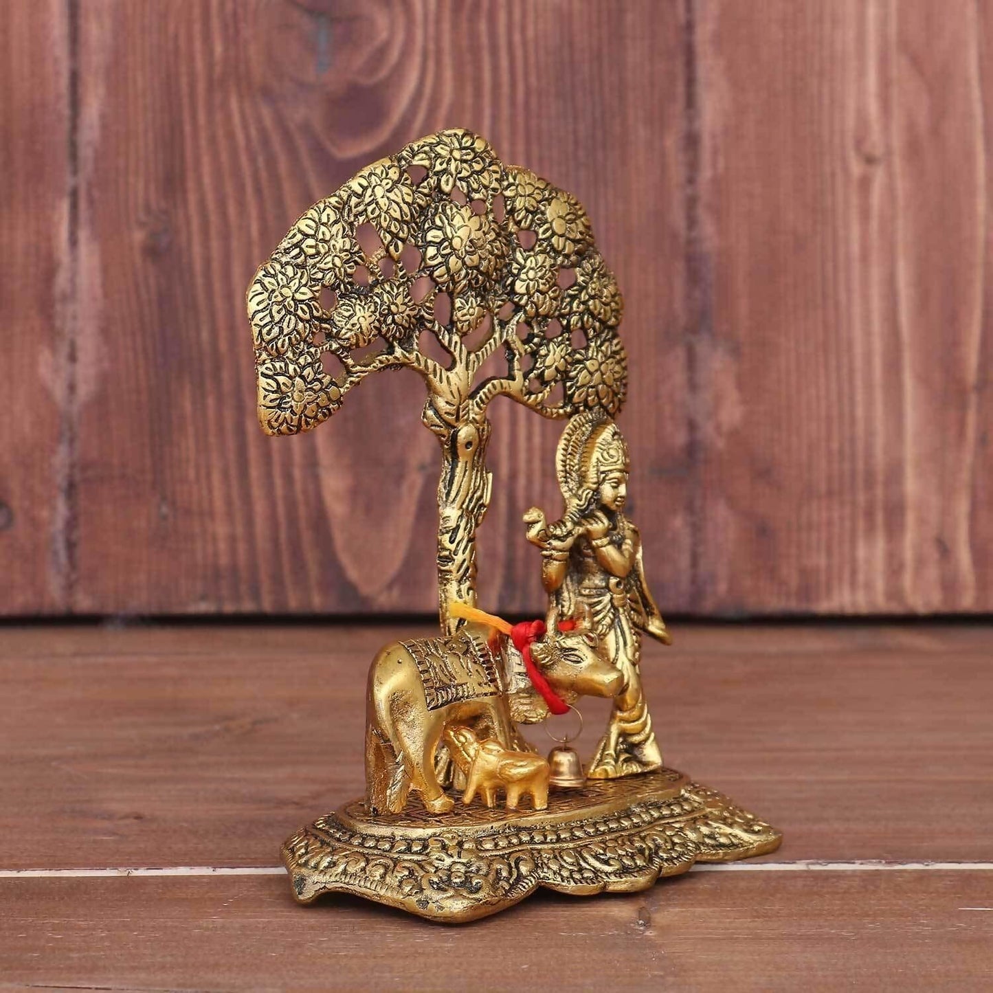 Chhariya Crafts Metal Krishna With Kamdhenu Cow - Swadesiicart