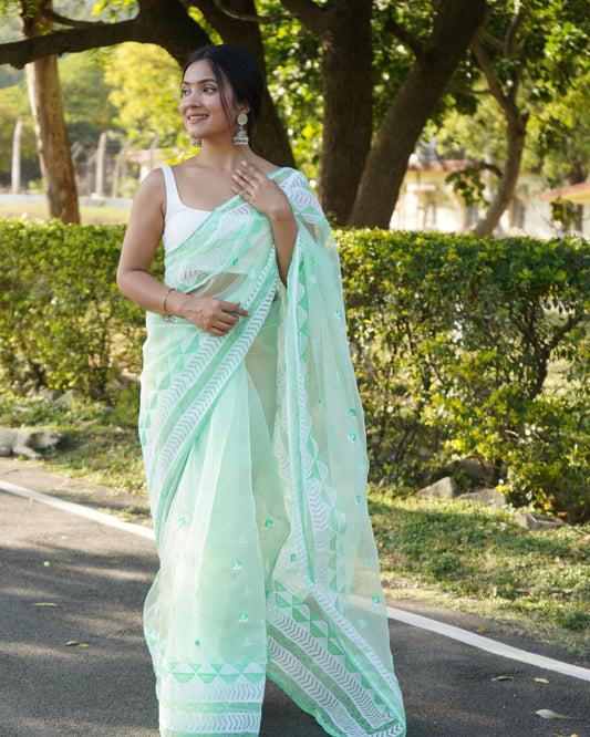 Vamsee Kamal Sea Green Organza Saree - Swadesiicart