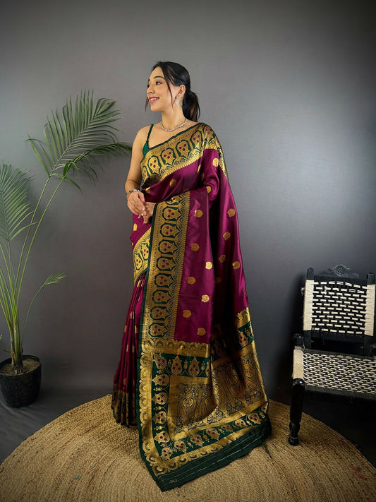Joban Fashion Green Butti Banarasi Silk Sarees | Swadesiicart