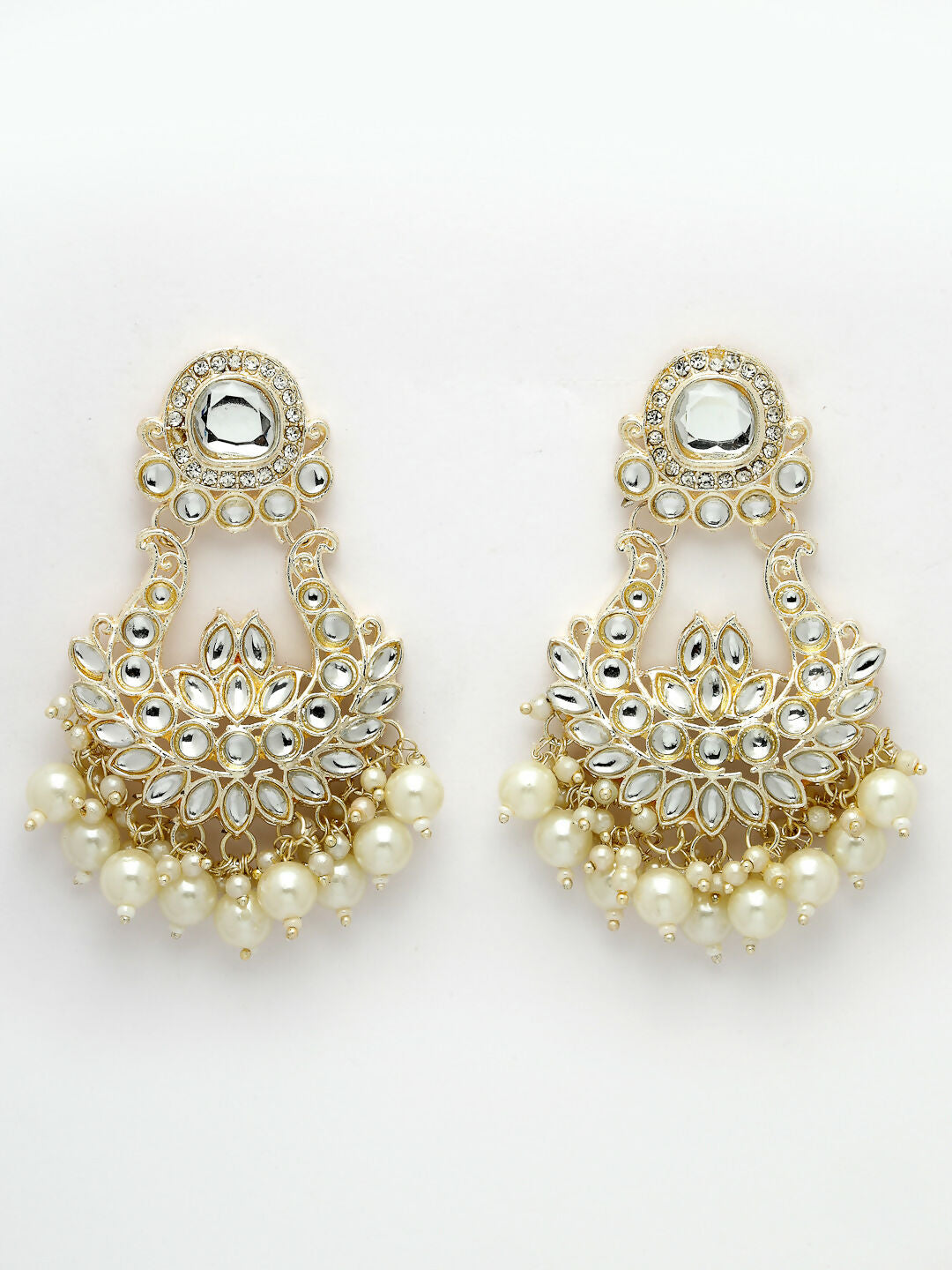 NVR Women Gold-Polished Kundan Chandbali Earrings | Swadesiicart