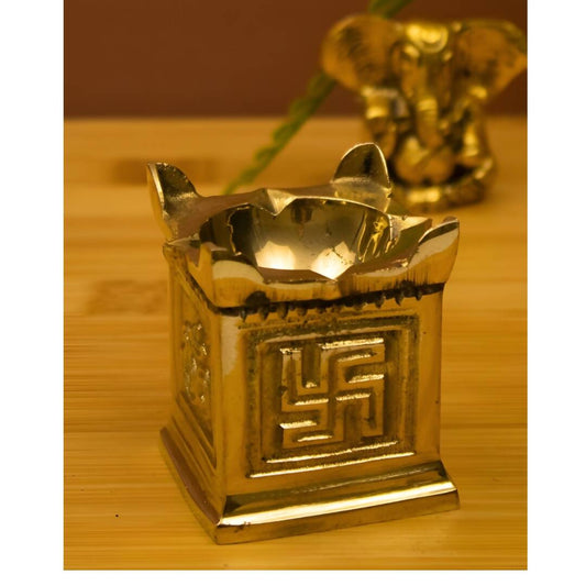 Spillbox Gold-Toned Brass Tulasi Deep Pooja Essential | Swadesiicart