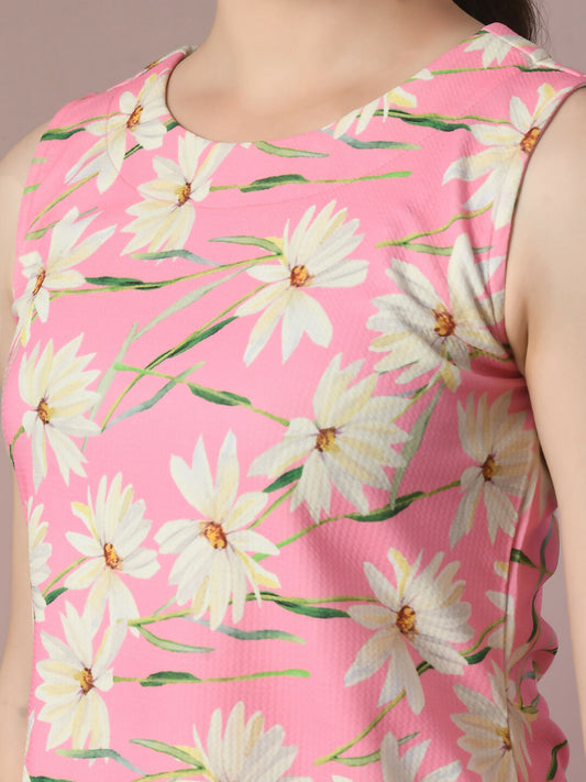 Myshka Women's Pink Printed Round Neck Party Top With Shorts Co-ord set - Swadesiicart
