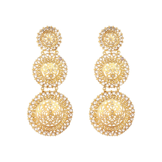 Nuyug 22K Gold Plated Stone Studded Contemporary Shaped Drop Earrings | Swadesiicart