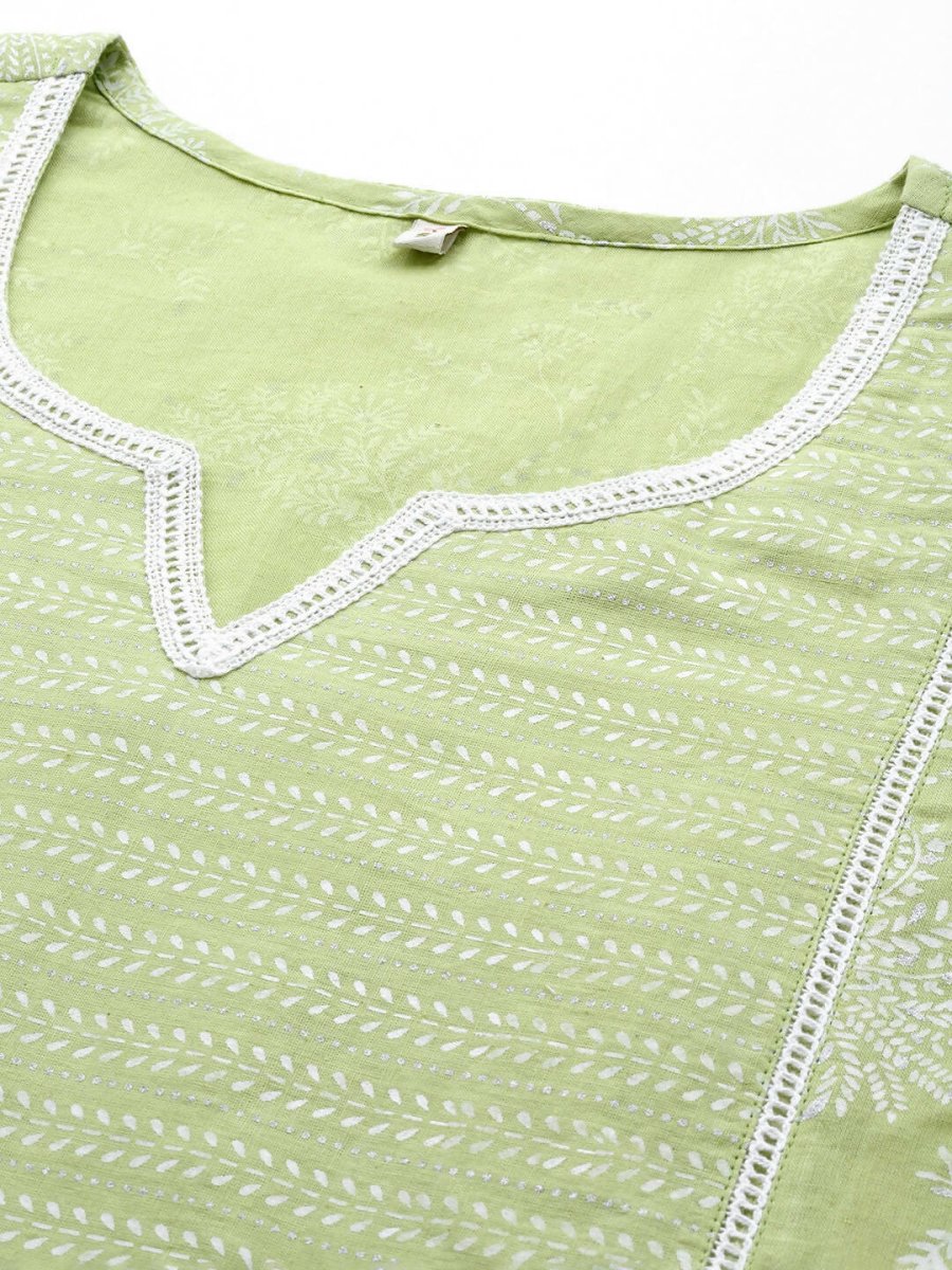 Ahalyaa Women's Traditional Wea Kurta Set - Pista Green | Swadesiicart