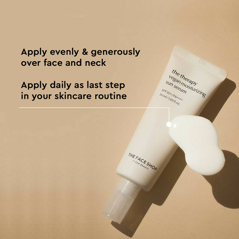 The Face Shop The Therapy Vegan Moisturizing Sun Serum SPF 50+ - Korean Skincare | Swadesiicart