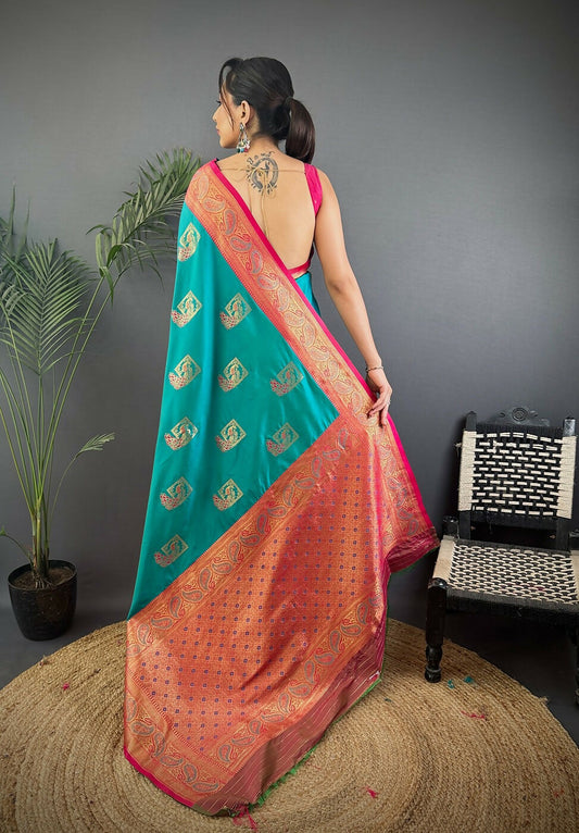 Joban Fashion Maroon Peacock Banarasi Silk Sarees | Swadesiicart