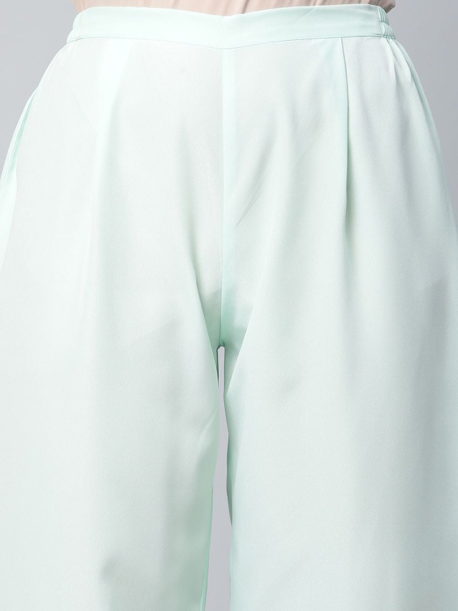 Ahalyaa Women Sea Green Organza Romantic Florals Kurta Palazzo Set | Swadesiicart