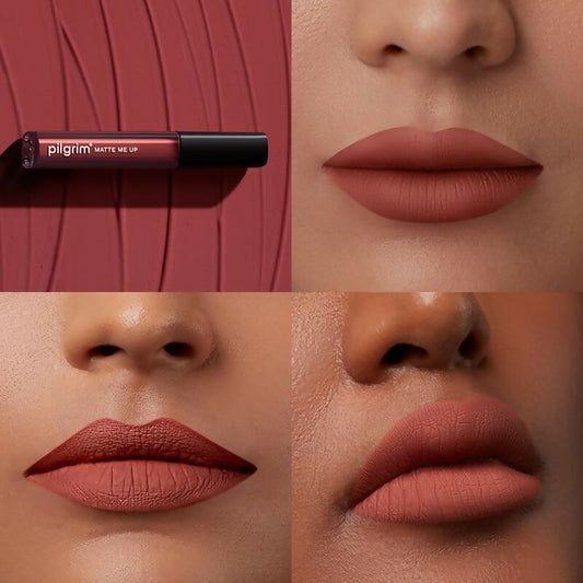 Pilgrim Liquid Matte Lipstick with Hyaluronic Acid - Saucy Coral - Swadesiicart