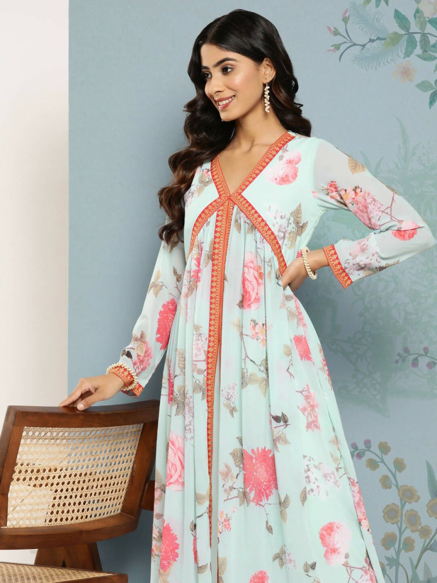 Ahalyaa Women's Traditional wear Kurta Set - Blue | Swadesiicart