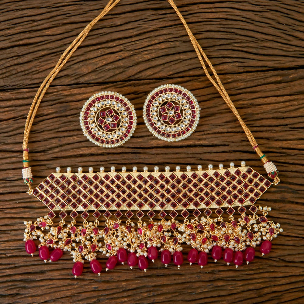 Joban Fashion Women Golden White Ruby Necklace Set - Swadesiicart