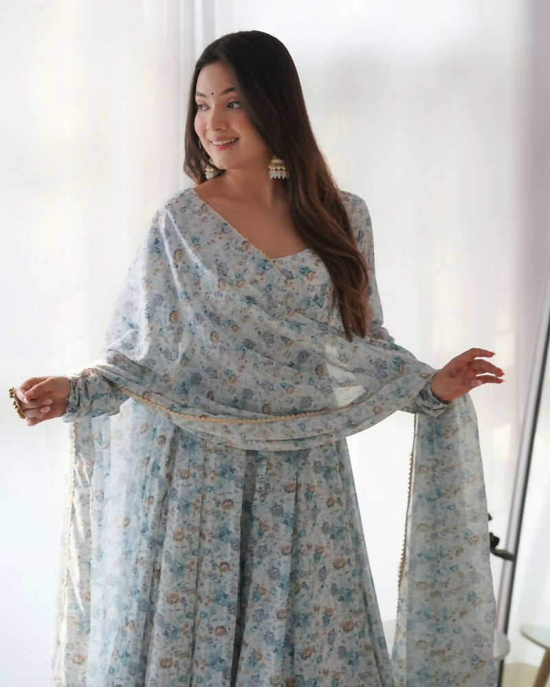 Joban Fashion Sky Kurta Set Organza Sequin Embroidery Work - Swadesiicart