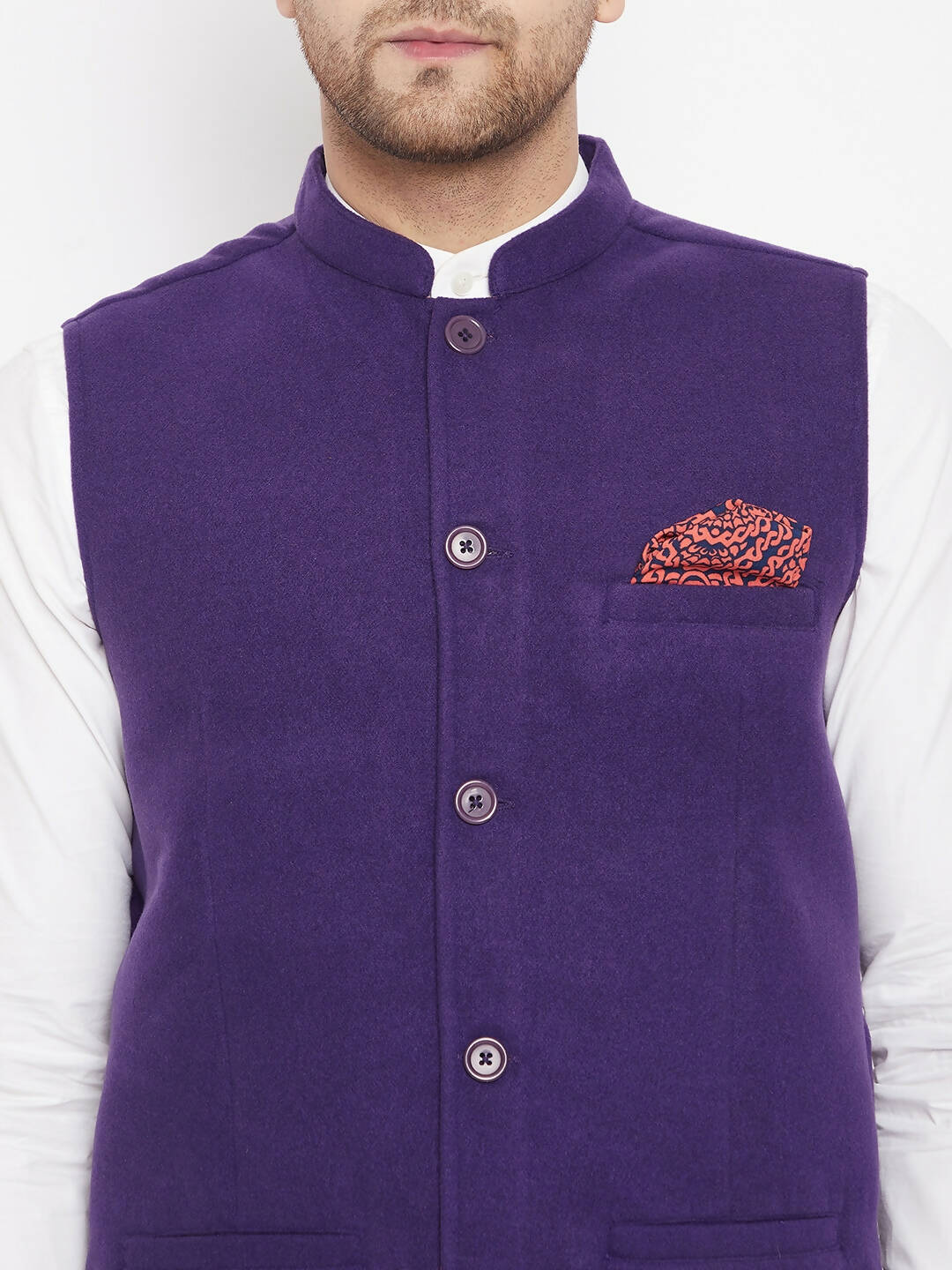 Even Apparels Purple Wool Men's Nehru Jacket-Contrast Lining-Inbuilt Pocket Square | Swadesiicart