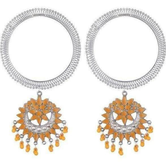 Silver Bangles With Orange Design Hangings