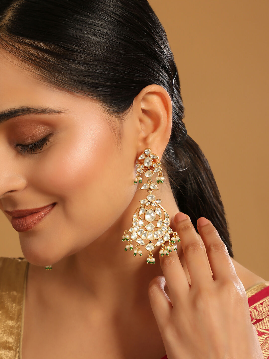 Nuyug 22K Gold Plated Chandbali Stone Drop Kundan Earrings | Swadesiicart