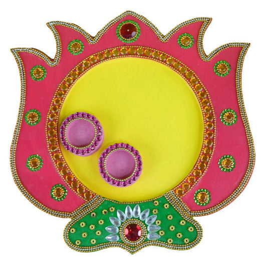 Kundan HandiKrafts Mdf Lotus Pooja Thalis - Pink | Swadesiicart