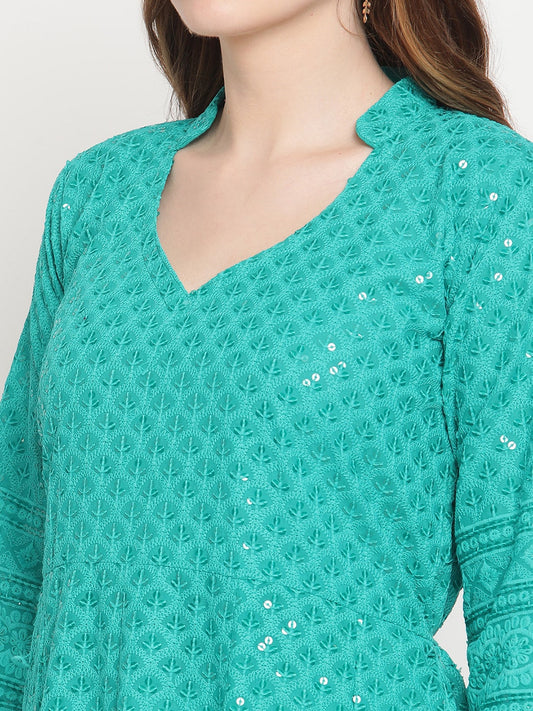 Kalini Chikankari Embroidered Pure Cotton Anarkali Kurta | Swadesiicart