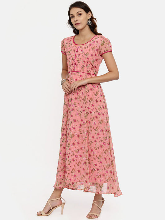Souchii Women Pink Printed Fit And Flare Beautiful Dress - Swadesiicart