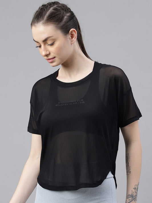 MKH Relaxed Fit Typography Printed Drop-Shoulder Sleeves Dri-FIT Sheer Training T-shirt - Swadesiicart