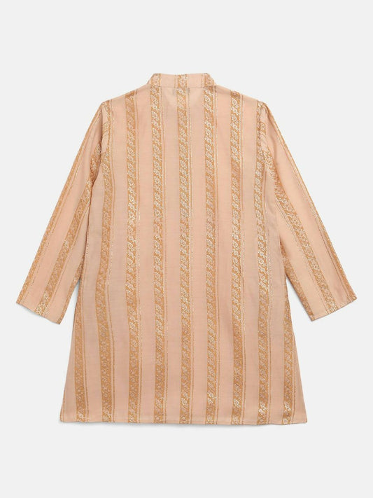 Ahalyaa Beige Chanderi Gold Foil Print Kids Kurta Churidar Set For Boys | Swadesiicart