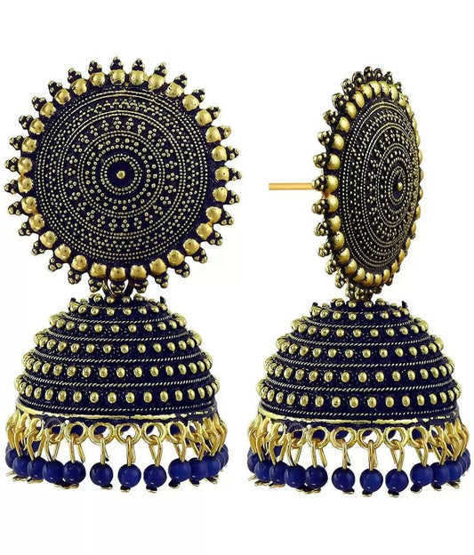 Mominos Fashion Joharkamal Gold-Polished Meenakari Jhumkas For Women & Girls (Blue) - Mominos Fashion
