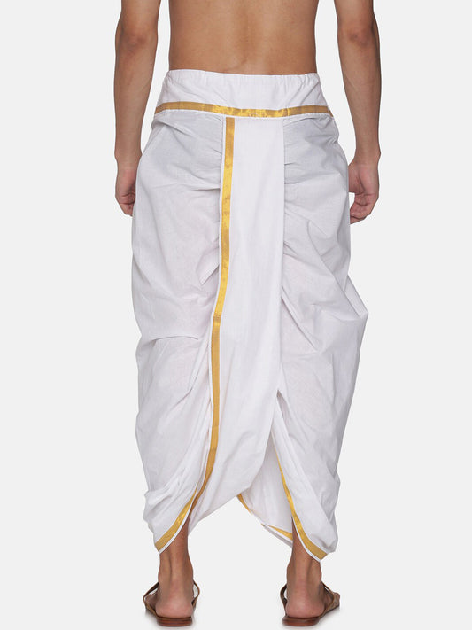 Sethukrishna Men White Solid Readymade Cotton Dhoti | Swadesiicart