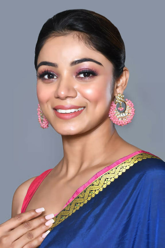 Joban Fashion Women Kundan Pearl Golden White Pink Earrings