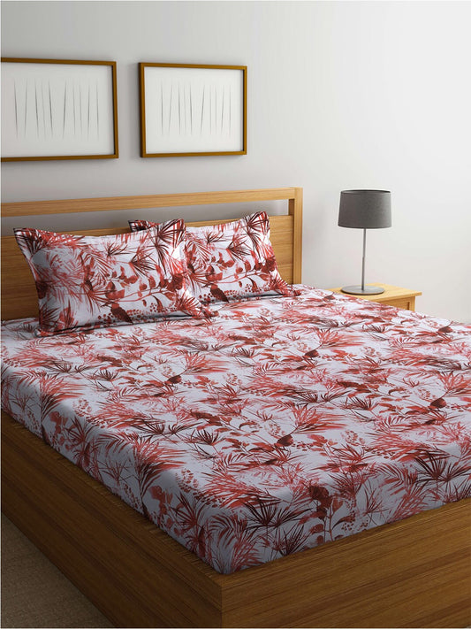 BOMBAY DYEING Serenita Brown Printed Cotton 144 TC Queen Bedsheet with 2 Pillow Covers - Swadesiicart