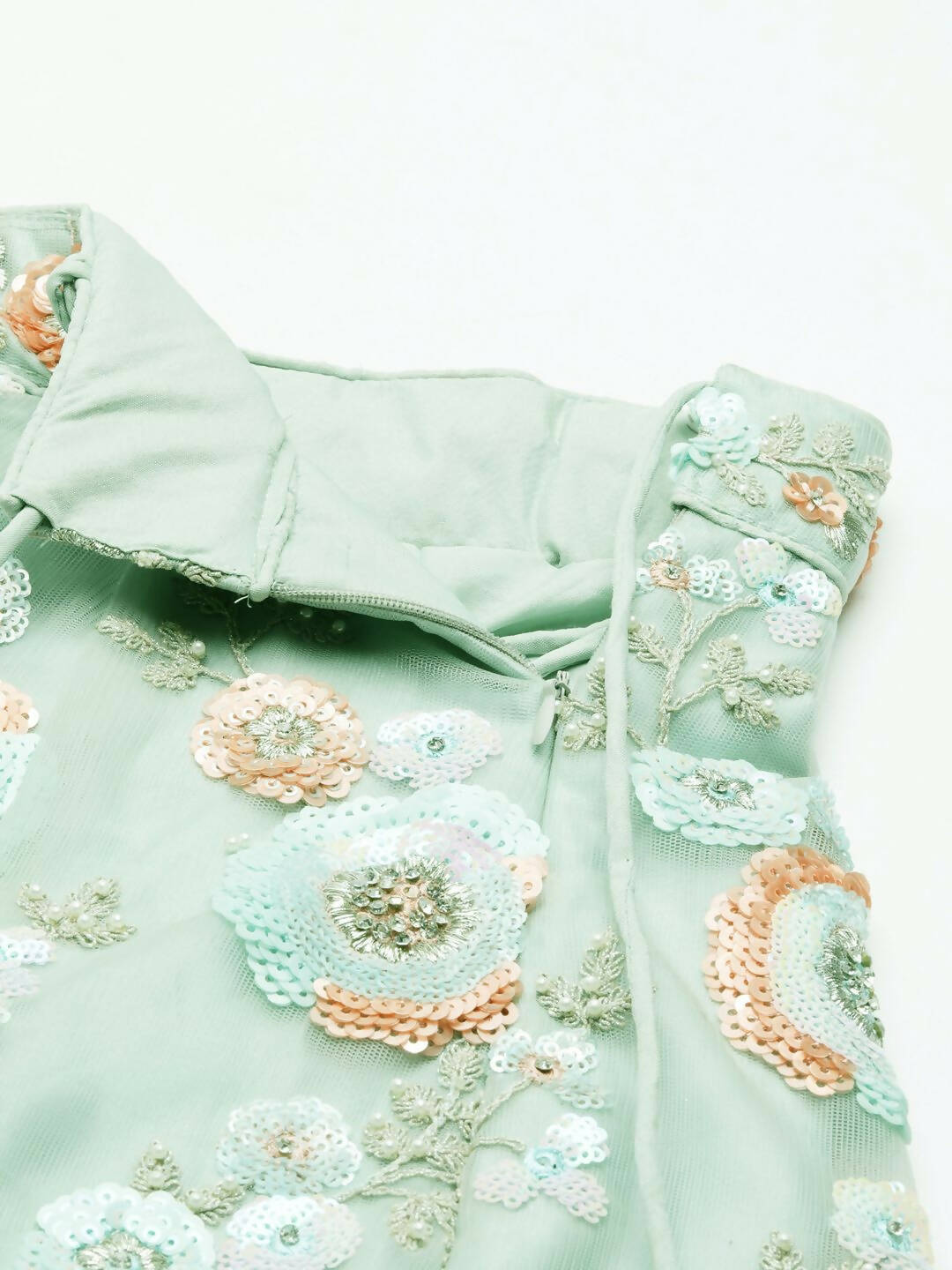 House of Panchhi Sea Green Net Sequins and Zarkan embroidery Lehenga choli & Dupatta | Swadesiicart