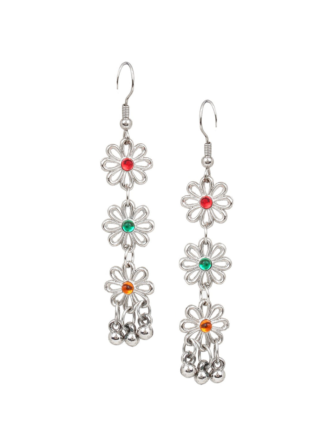 Cardinal Women Silver-Toned Pink & Yellow Stone Studded Jewellery Set - Swadesiicart