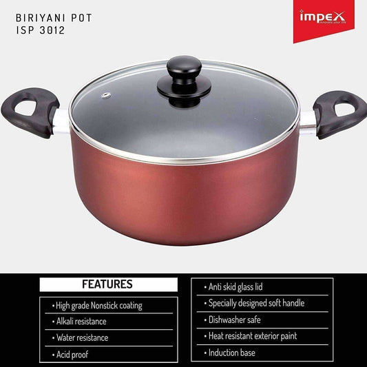 Nonstick Coated Aluminium Biriyani Pot (8 Litre,30 cm) - Swadesiicart