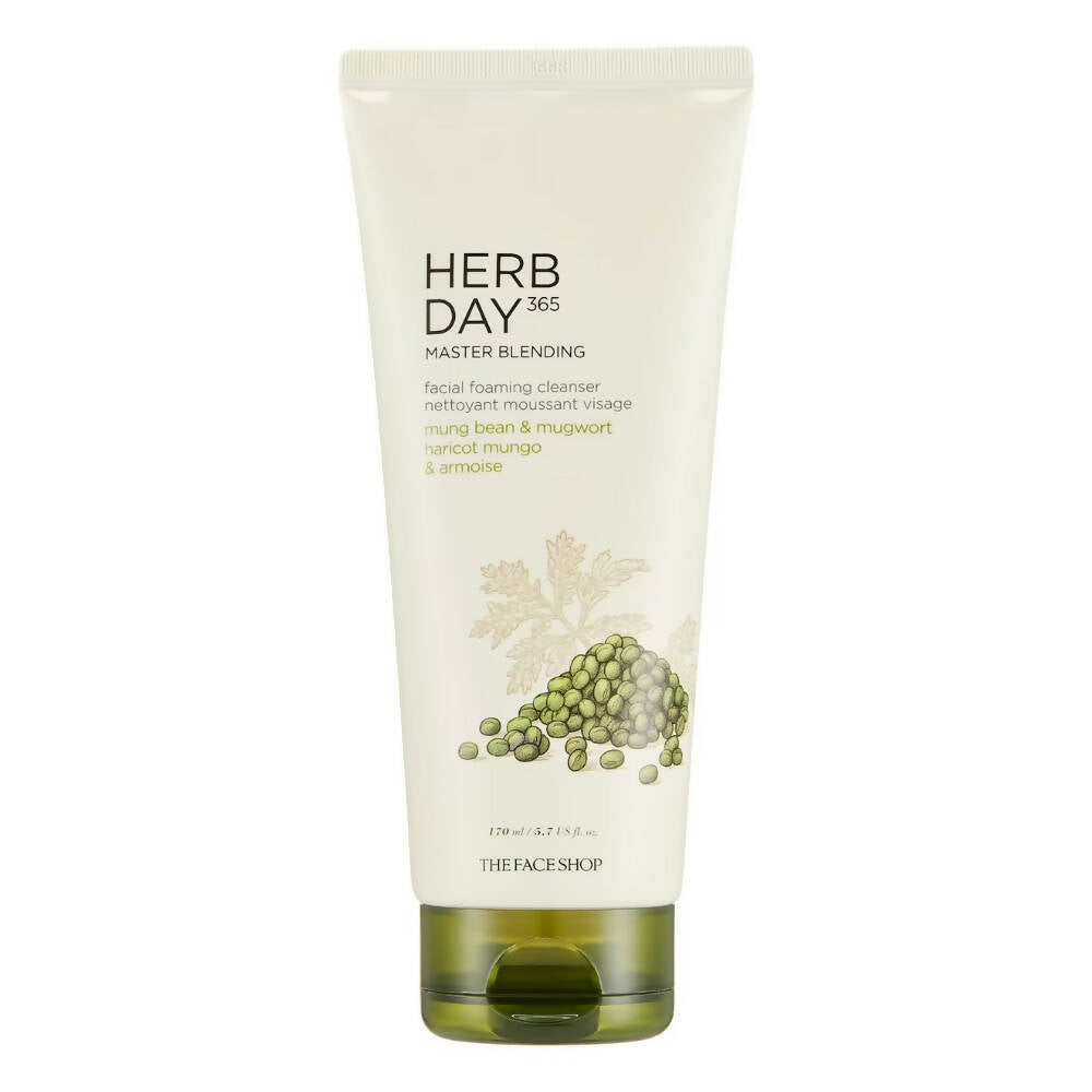 The Face Shop Herb Day 365 Master Blending Foaming Cleanser-Mungbean & Mugwort - Korean Skincare | Swadesiicart