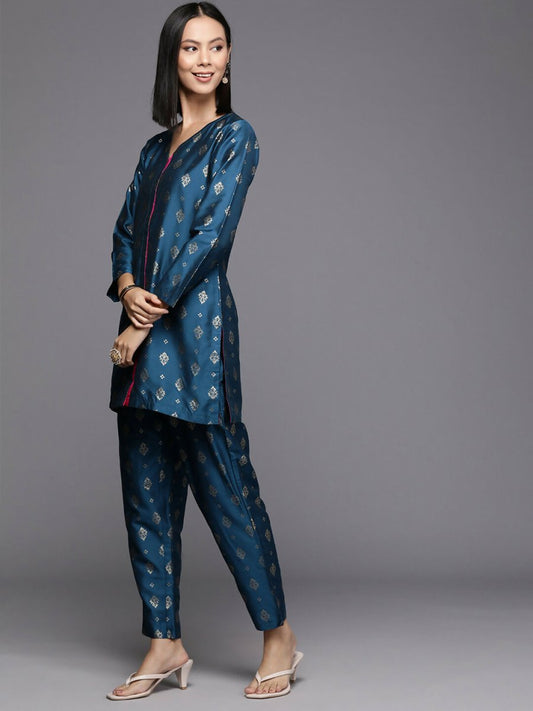 Ahalyaa Women's Traditional Wear Co-ods - Teal Blue - Swadesiicart