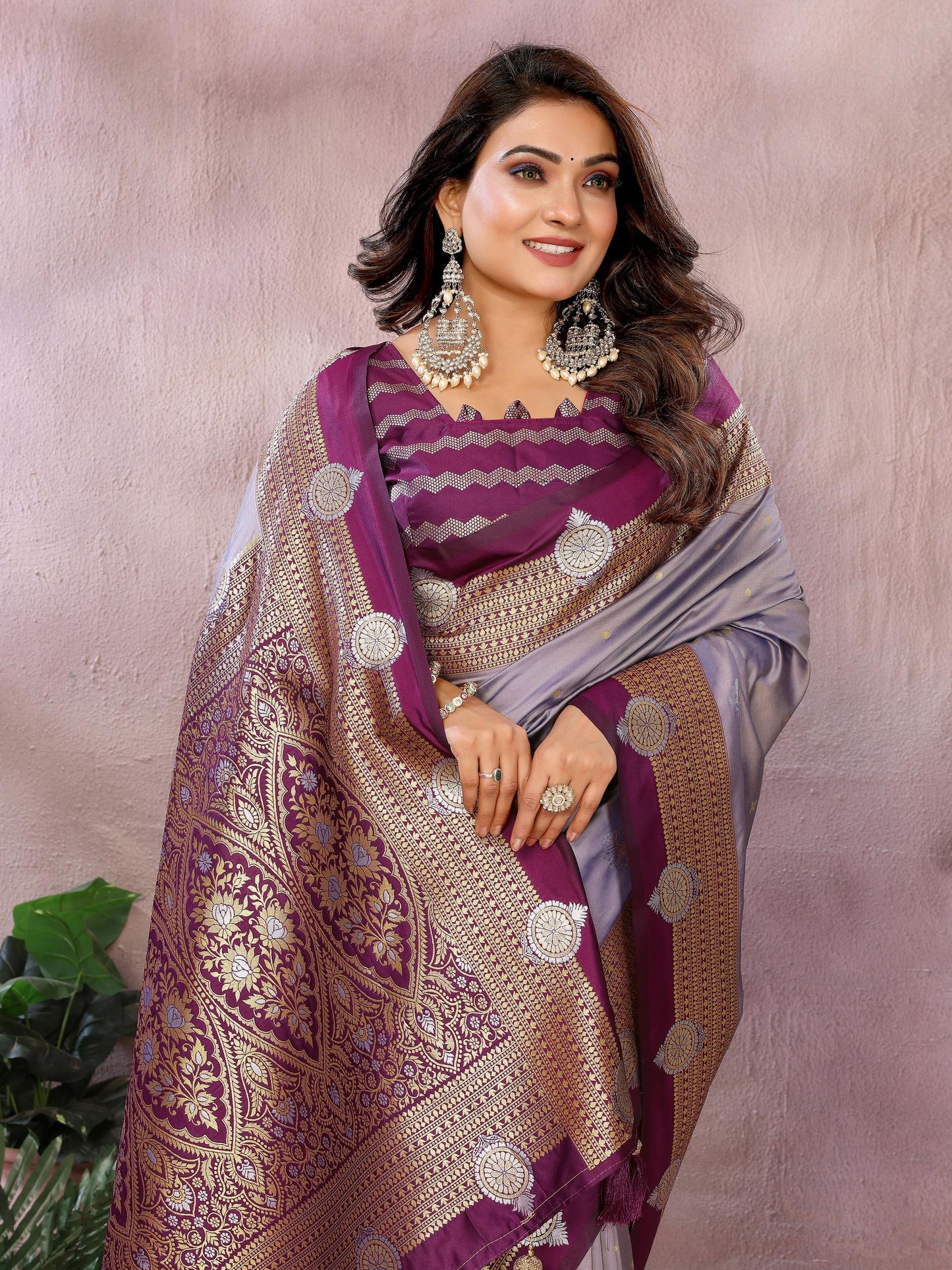 Aastha Fashion Lavender Silk Sarees Weaving Saree