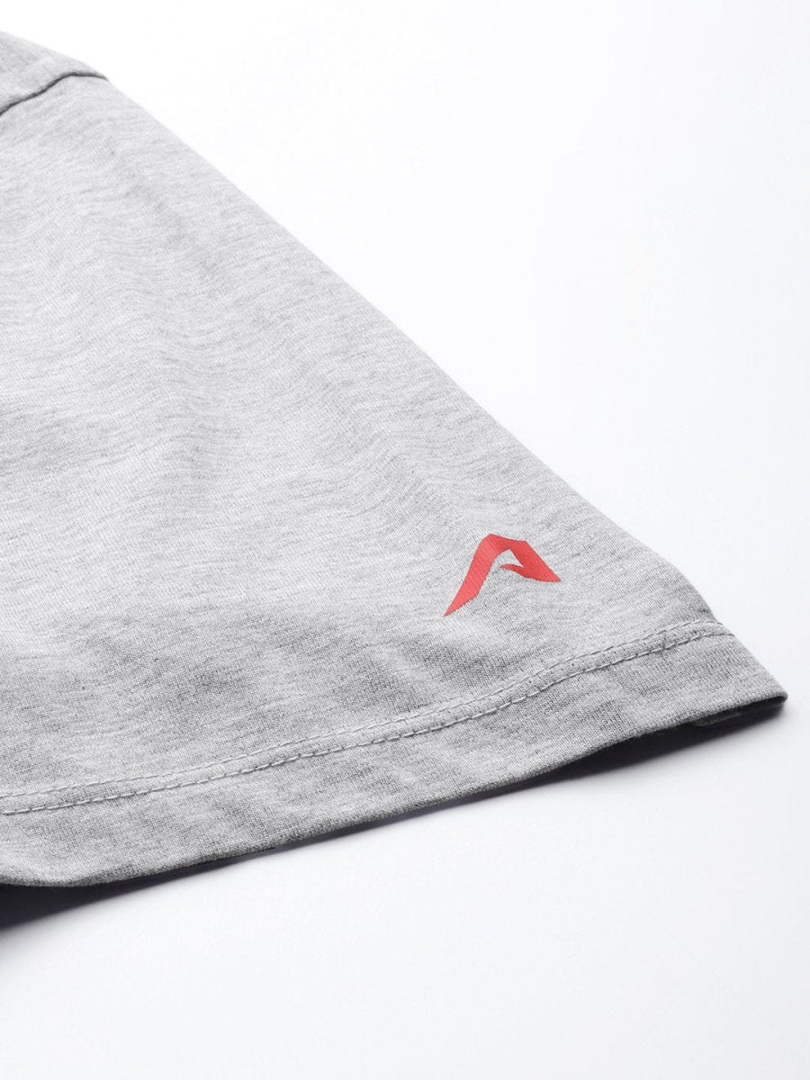 Alcis Men Grey Melange Typography Printed Slim Fit Gym T-shirt | Swadesiicart