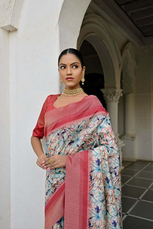 Vishnu Weaves Women's Blue Banarasi Silk Saree with Blouse - Swadesiicart