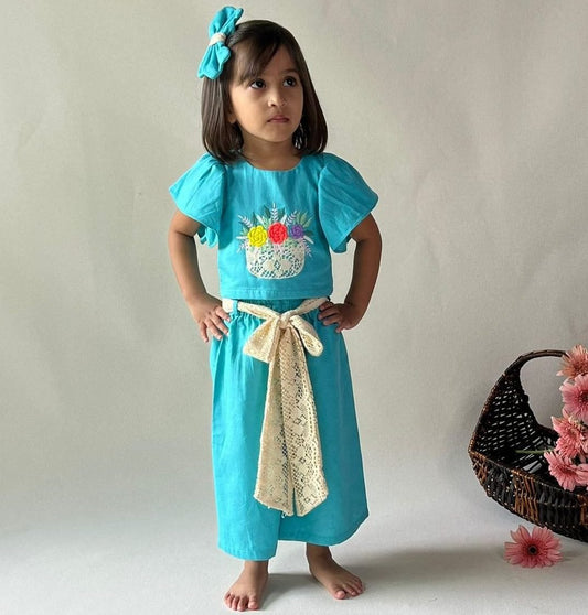 ArthLife Blue Flower Embroidered Co-Ord Set - Swadesiicart