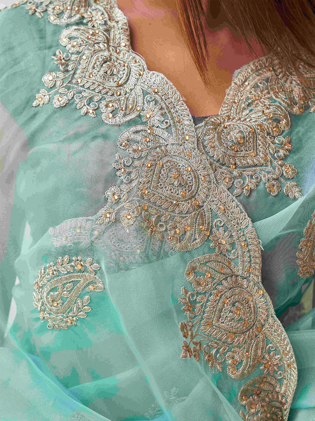 Tikhi Imli Ethnic Motifs Embroidery Organza Heavy Work Saree | Swadesiicart