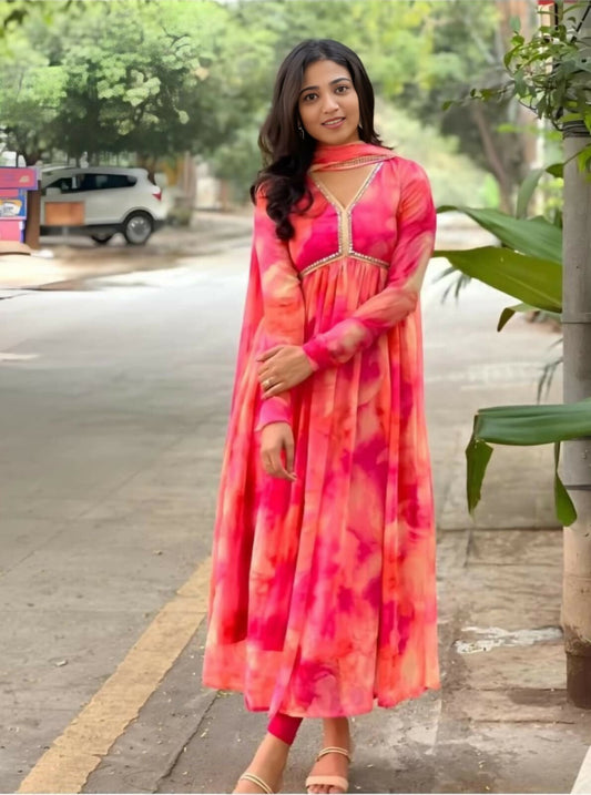 Indian Clothing Dishitha Creation Women Floral Printed Designer Gown - Pink
