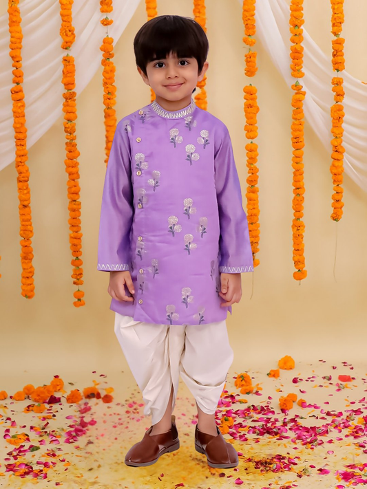 Lil Drama Mishti Purple Kurta Dhoti Set For Boys | Swadesiicart