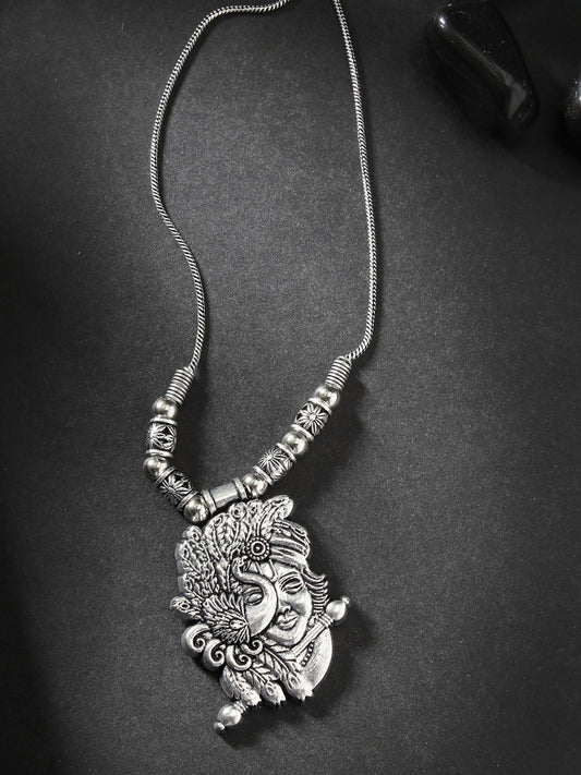 NVR Women's Silver-Toned Krishna Pendant with Chain | Swadesiicart