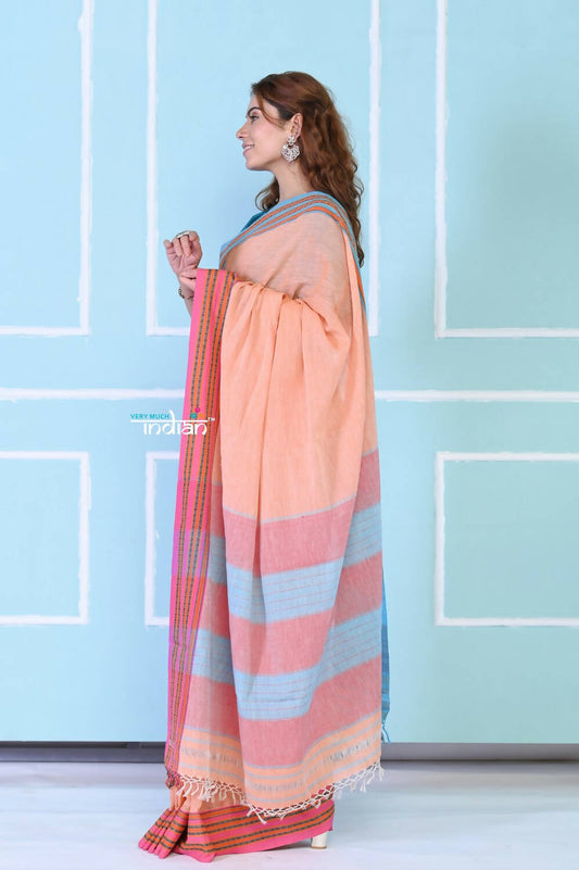 Very Much Indian Traditional Patteda Anchu Ilkal Handloom Saree - Peach Tone | Swadesiicart