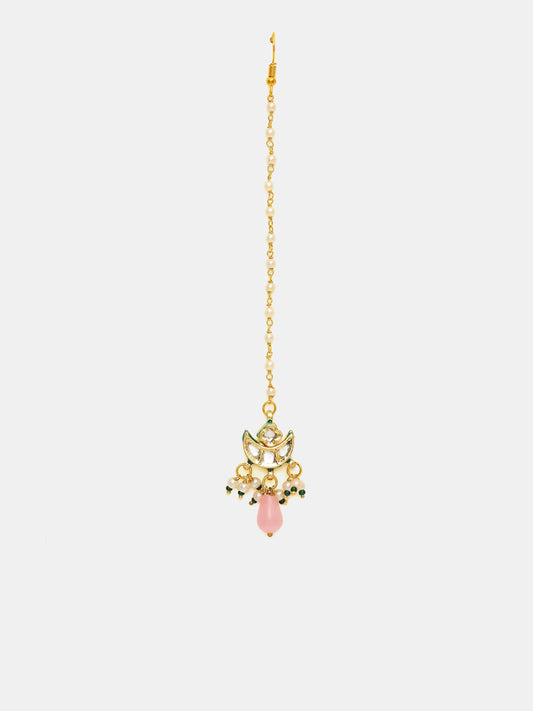Ruby Raang Gold Polished Pink Kundan Maang Tikka | Swadesiicart